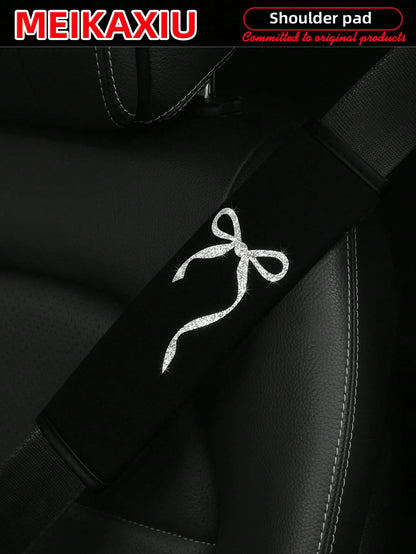 MEIKAXIU 1 Pair Beautiful Big Bowknot Blingbling Fabric Soft Diving Material Car Seat Belt Shoulder Cover Decor For Women