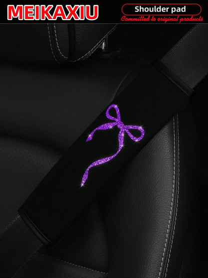 MEIKAXIU 1 Pair Beautiful Big Bowknot Blingbling Fabric Soft Diving Material Car Seat Belt Shoulder Cover Decor For Women