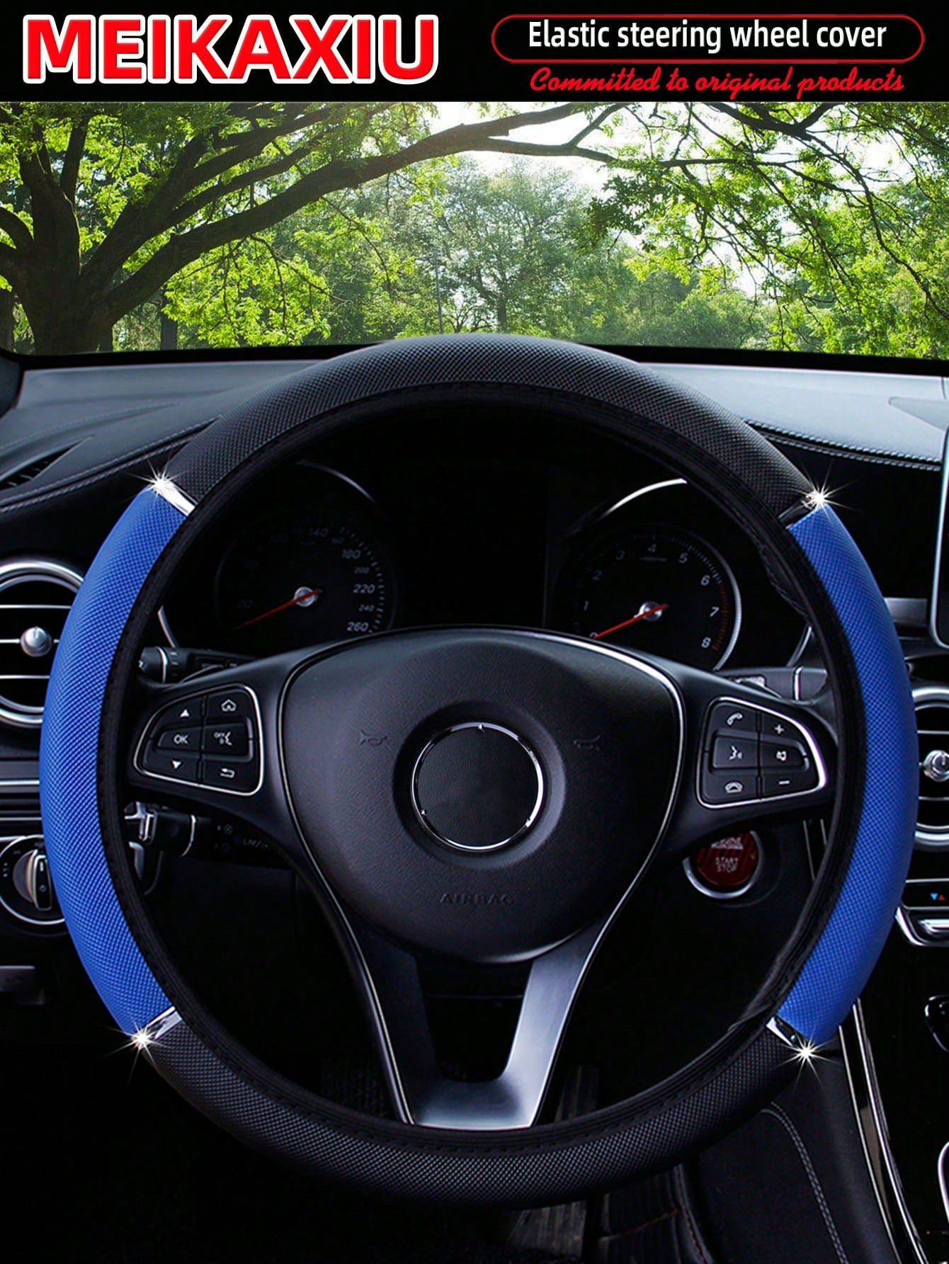 MEIKAXIU 1pc Shiny Metallic PU Leather Steering Wheel Cover, Fits 14.5-15 Inch Car Accessories