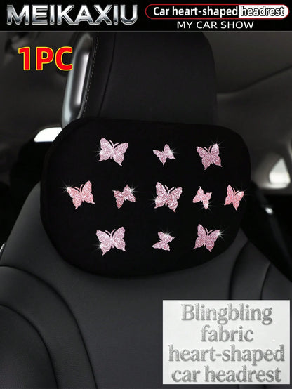 MEIKAXIU New Gold Foil Butterfly Neoprene Fabric Bling Bling Car Headrest Neck Pillow Neck Support Relaxing Cushion Car Decoration Accessories For Women