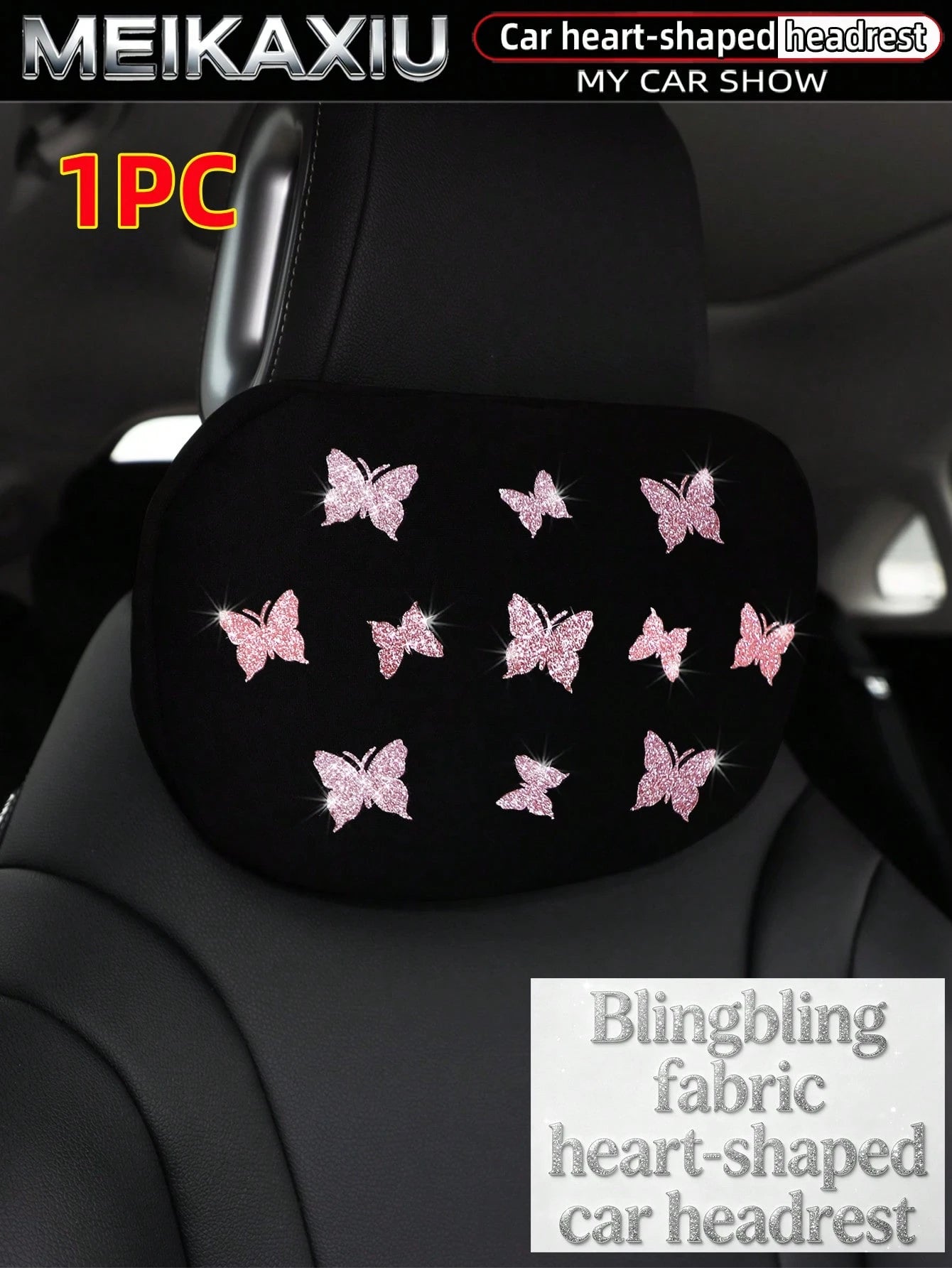 MEIKAXIU New Gold Foil Butterfly Neoprene Fabric Bling Bling Car Headrest Neck Pillow Neck Support Relaxing Cushion Car Decoration Accessories For Women