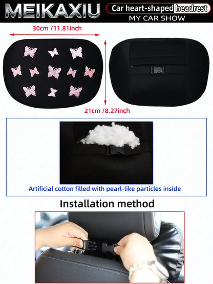 MEIKAXIU New Gold Foil Butterfly Neoprene Fabric Bling Bling Car Headrest Neck Pillow Neck Support Relaxing Cushion Car Decoration Accessories For Women