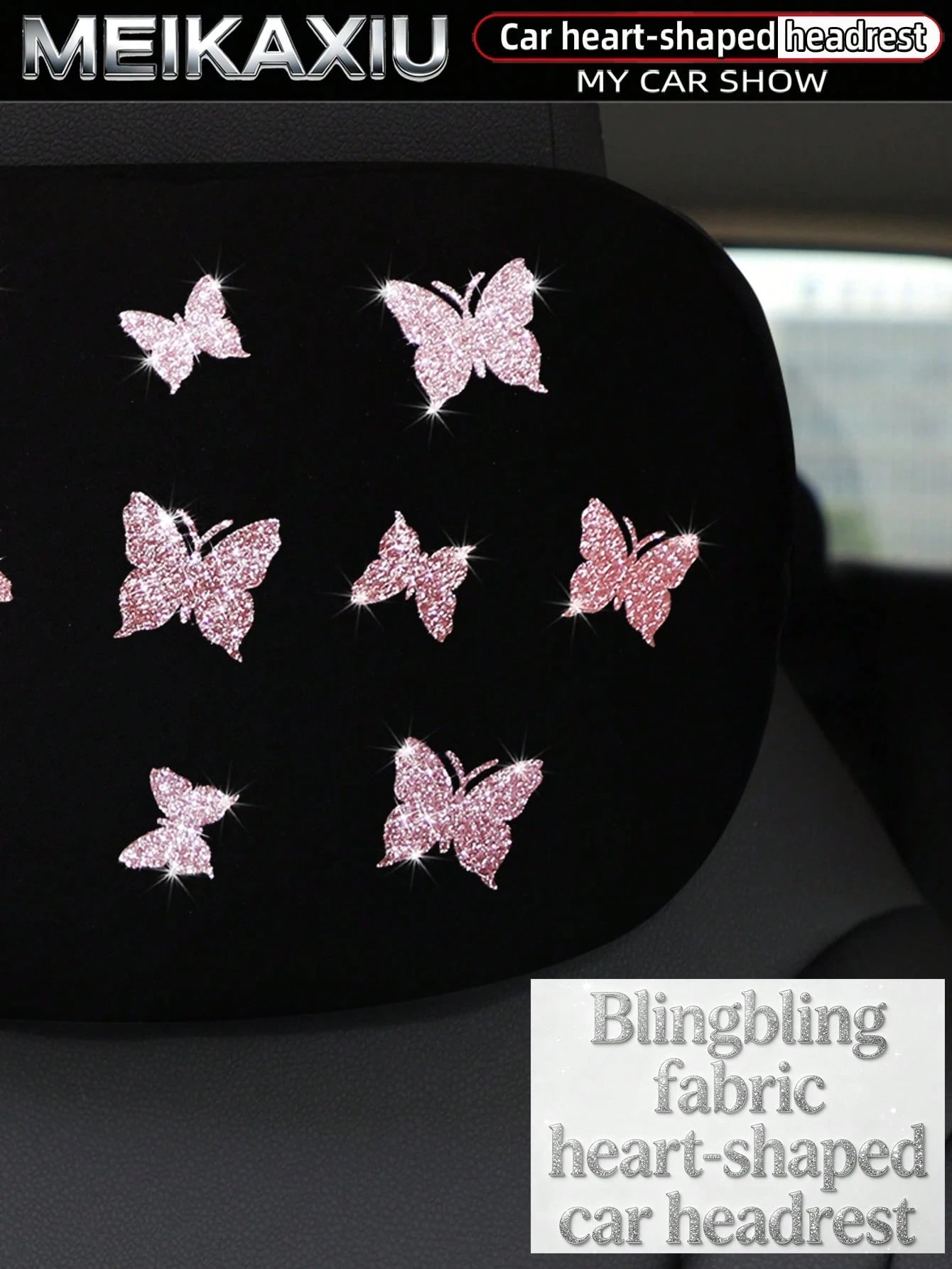 MEIKAXIU New Gold Foil Butterfly Neoprene Fabric Bling Bling Car Headrest Neck Pillow Neck Support Relaxing Cushion Car Decoration Accessories For Women