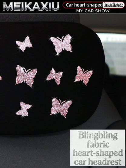 MEIKAXIU New Gold Foil Butterfly Neoprene Fabric Bling Bling Car Headrest Neck Pillow Neck Support Relaxing Cushion Car Decoration Accessories For Women
