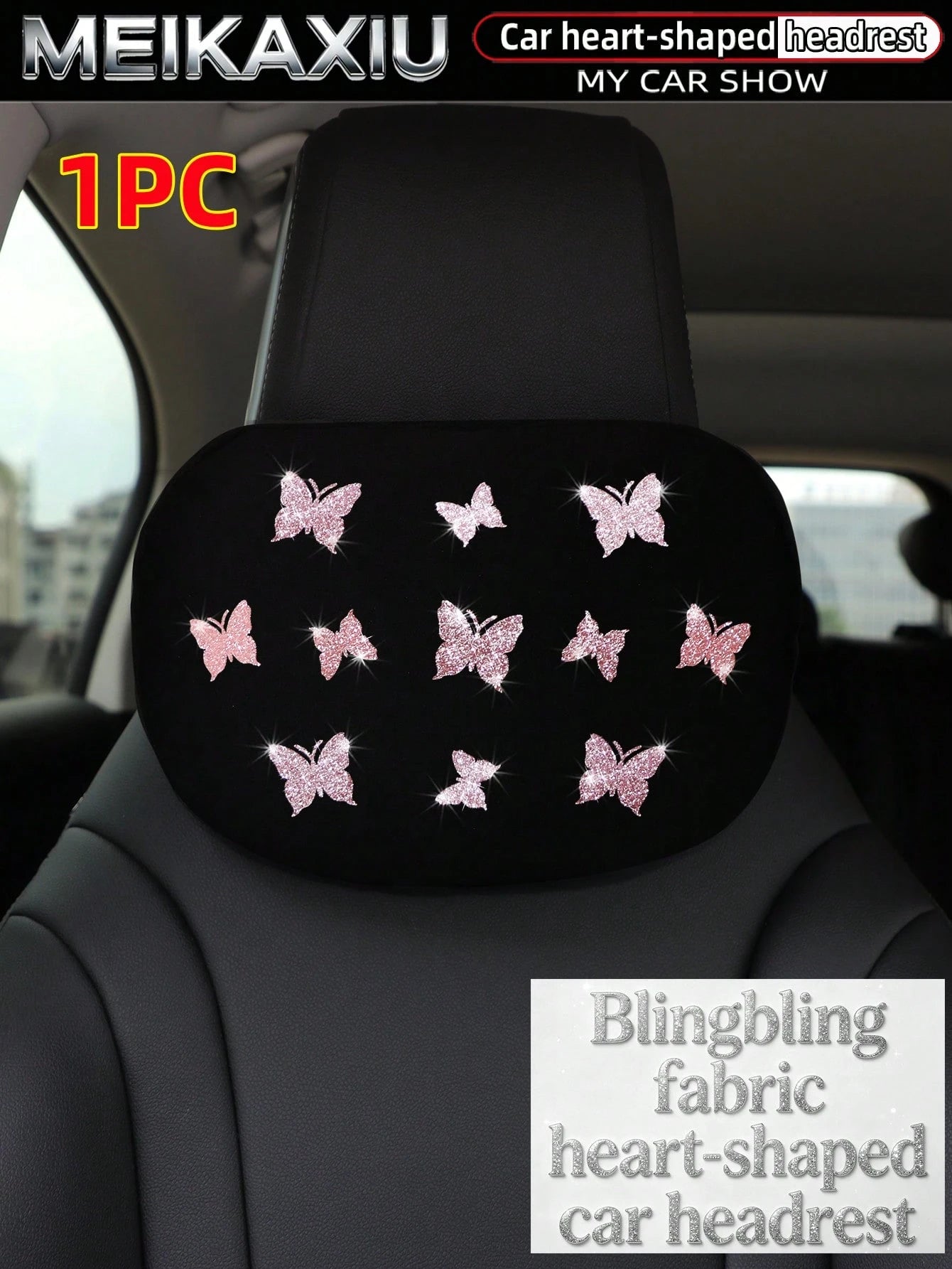 MEIKAXIU New Gold Foil Butterfly Neoprene Fabric Bling Bling Car Headrest Neck Pillow Neck Support Relaxing Cushion Car Decoration Accessories For Women