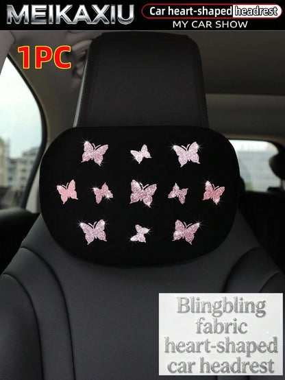 MEIKAXIU New Gold Foil Butterfly Neoprene Fabric Bling Bling Car Headrest Neck Pillow Neck Support Relaxing Cushion Car Decoration Accessories For Women