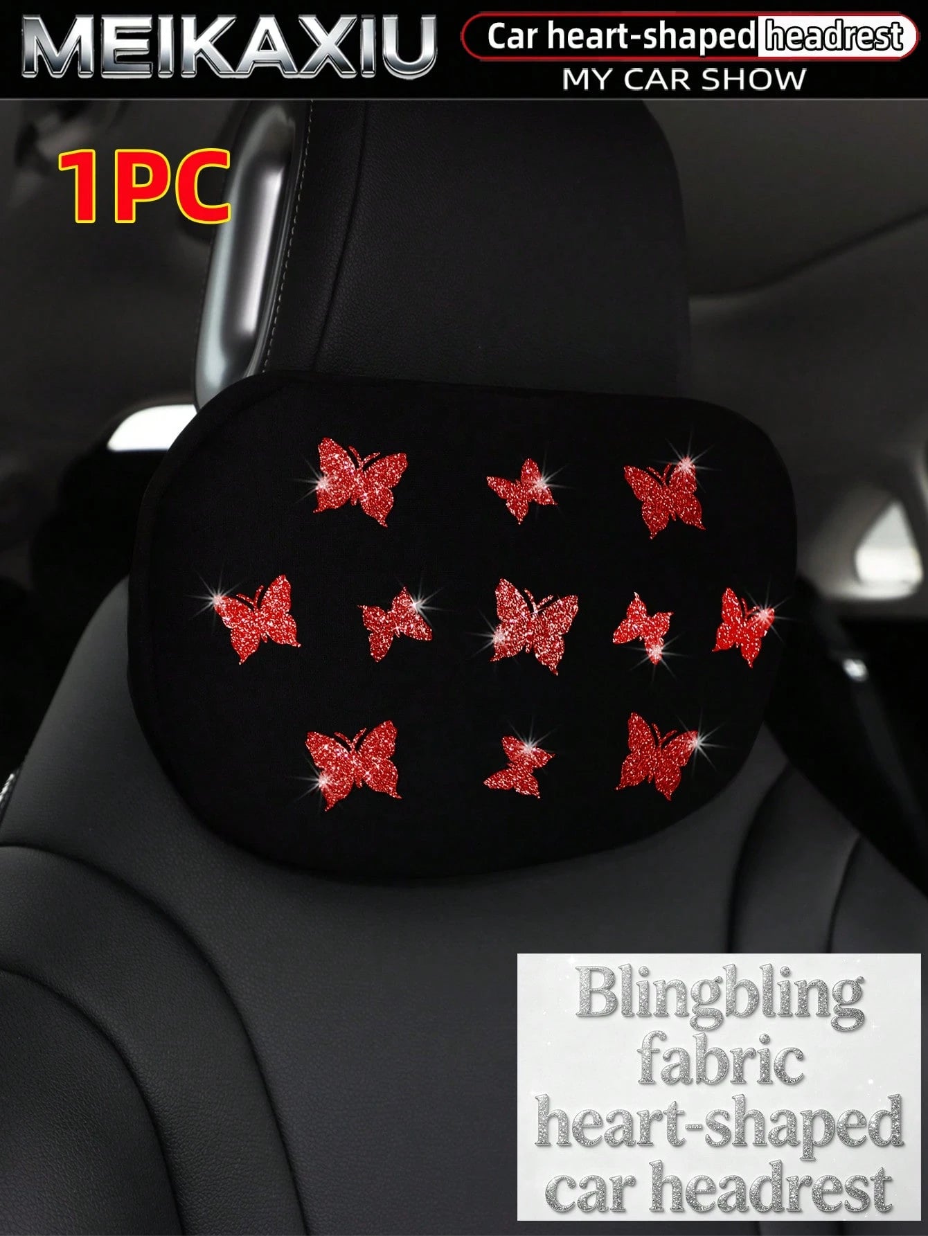 MEIKAXIU New Gold Foil Butterfly Neoprene Fabric Bling Bling Car Headrest Neck Pillow Neck Support Relaxing Cushion Car Decoration Accessories For Women