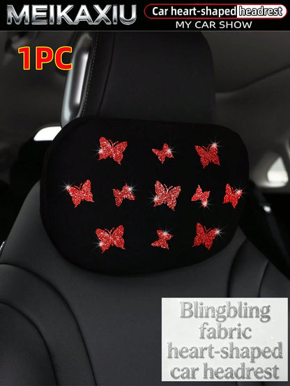 MEIKAXIU New Gold Foil Butterfly Neoprene Fabric Bling Bling Car Headrest Neck Pillow Neck Support Relaxing Cushion Car Decoration Accessories For Women