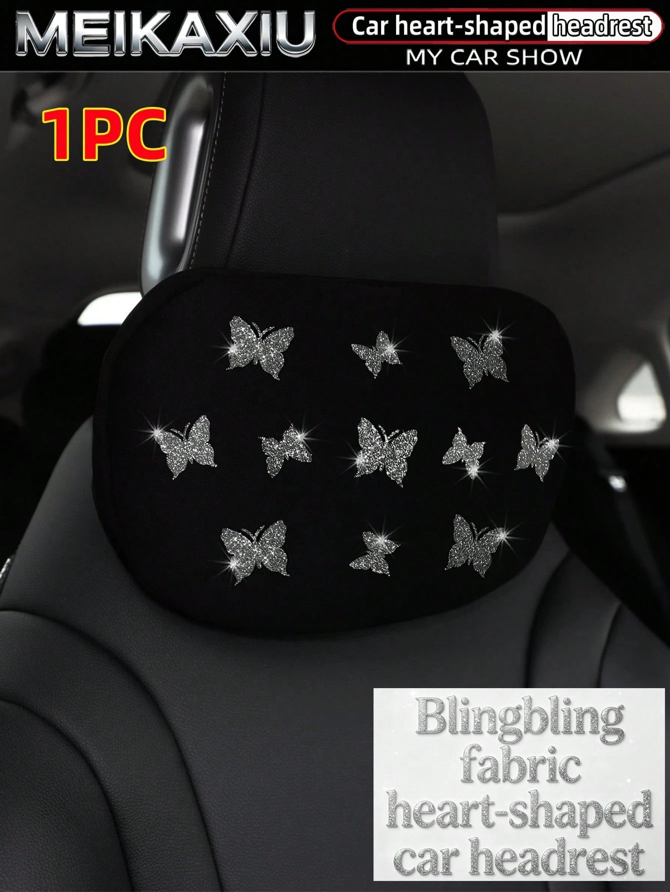 MEIKAXIU New Gold Foil Butterfly Neoprene Fabric Bling Bling Car Headrest Neck Pillow Neck Support Relaxing Cushion Car Decoration Accessories For Women