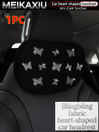 MEIKAXIU New Gold Foil Butterfly Neoprene Fabric Bling Bling Car Headrest Neck Pillow Neck Support Relaxing Cushion Car Decoration Accessories For Women