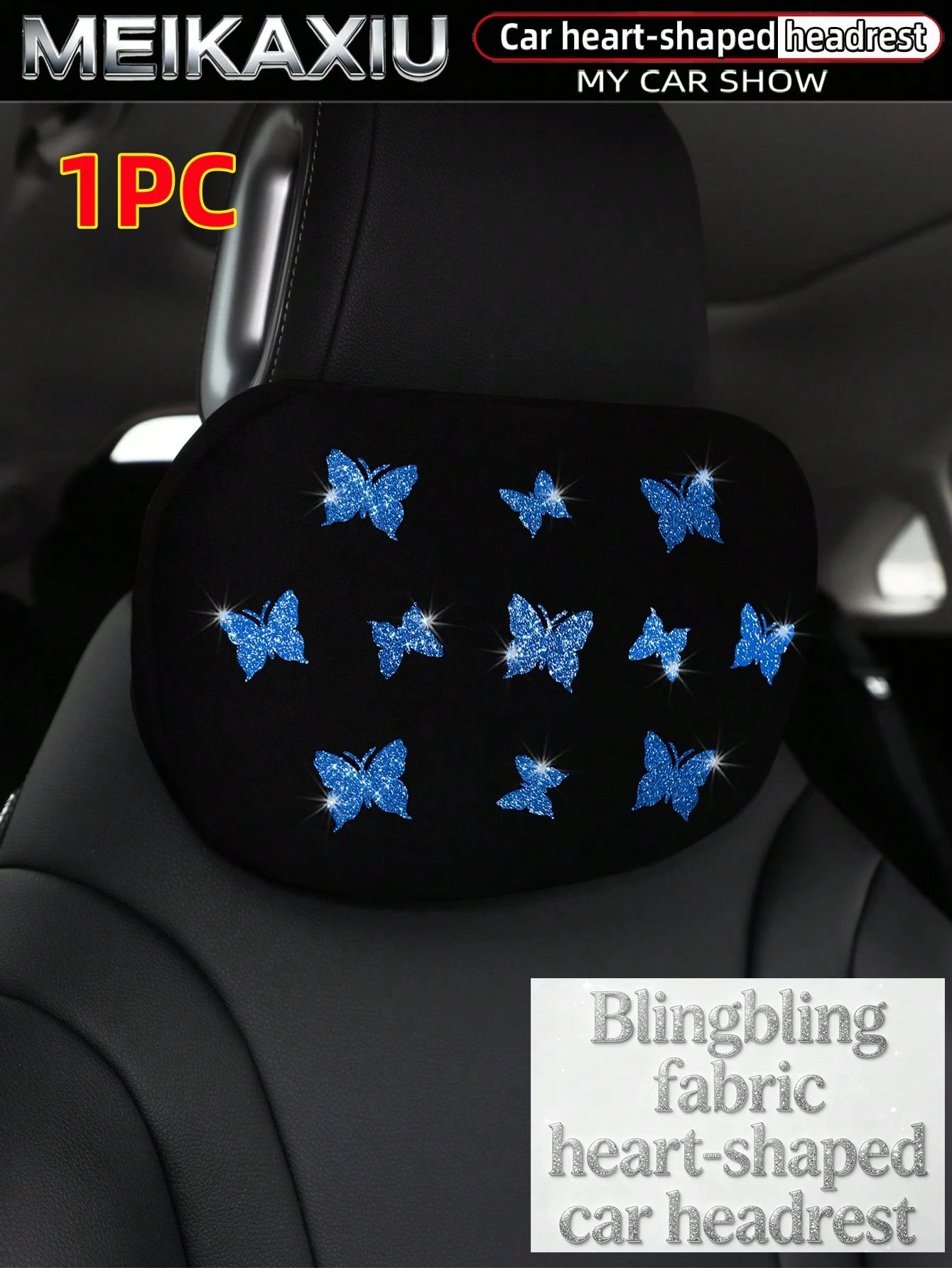 MEIKAXIU New Gold Foil Butterfly Neoprene Fabric Bling Bling Car Headrest Neck Pillow Neck Support Relaxing Cushion Car Decoration Accessories For Women