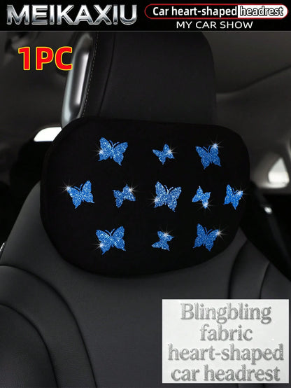 MEIKAXIU New Gold Foil Butterfly Neoprene Fabric Bling Bling Car Headrest Neck Pillow Neck Support Relaxing Cushion Car Decoration Accessories For Women