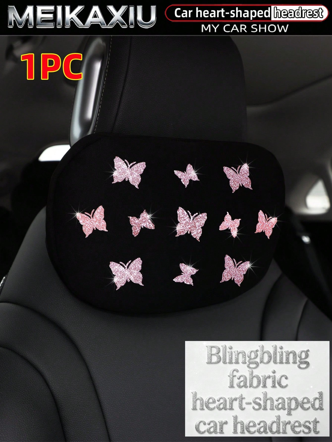 MEIKAXIU New Gold Foil Butterfly Neoprene Fabric Bling Bling Car Headrest Neck Pillow Neck Support Relaxing Cushion Car Decoration Accessories For Women