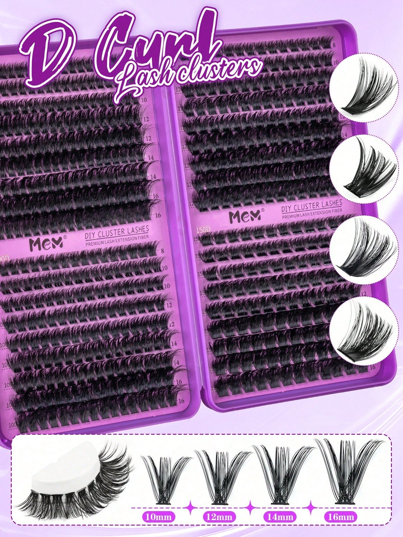 MEM 540pcs D-Curl Reusable Cluster False Eyelashes, Lightweight Segmented 3D Dense Lashes, Complete Starter Kit With Full Tools And Tutorial, Suitable For Daily Work, Party And Wedding DIY Makeup