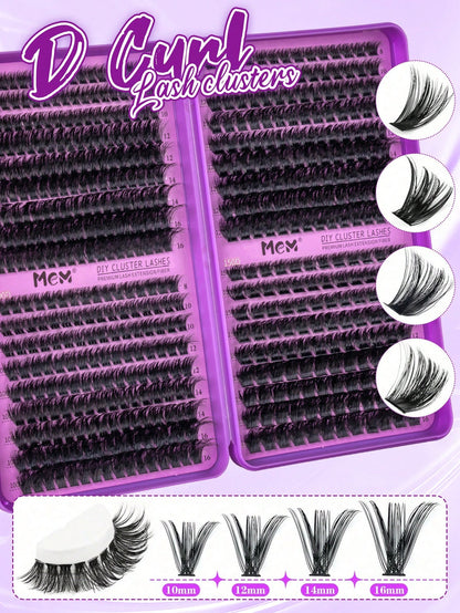 MEM 540pcs D-Curl Reusable Cluster False Eyelashes, Lightweight Segmented 3D Dense Lashes, Complete Starter Kit With Full Tools And Tutorial, Suitable For Daily Work, Party And Wedding DIY Makeup