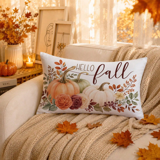 MEMNUN 1pc Autumn Berry Autumn Leaf Vintage Rose Three-Color Pumpkin Pillowcase 40*40cm/45*45cm/50*50cm Made Of Polyester Material HELLO Fall Text Lumbar Pillow Cushion Cover Single-Sided Print Hidden