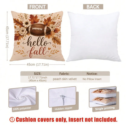 MEMNUN 4pcs Autumn Football Game Day Print Pillow Covers [No Insert], 40*40cm/45*45cm/50*50cm, [Single-Sided Print] Made Of Polyester Material Hello Fall Maple Leaf Floral Daisy American Football Fan