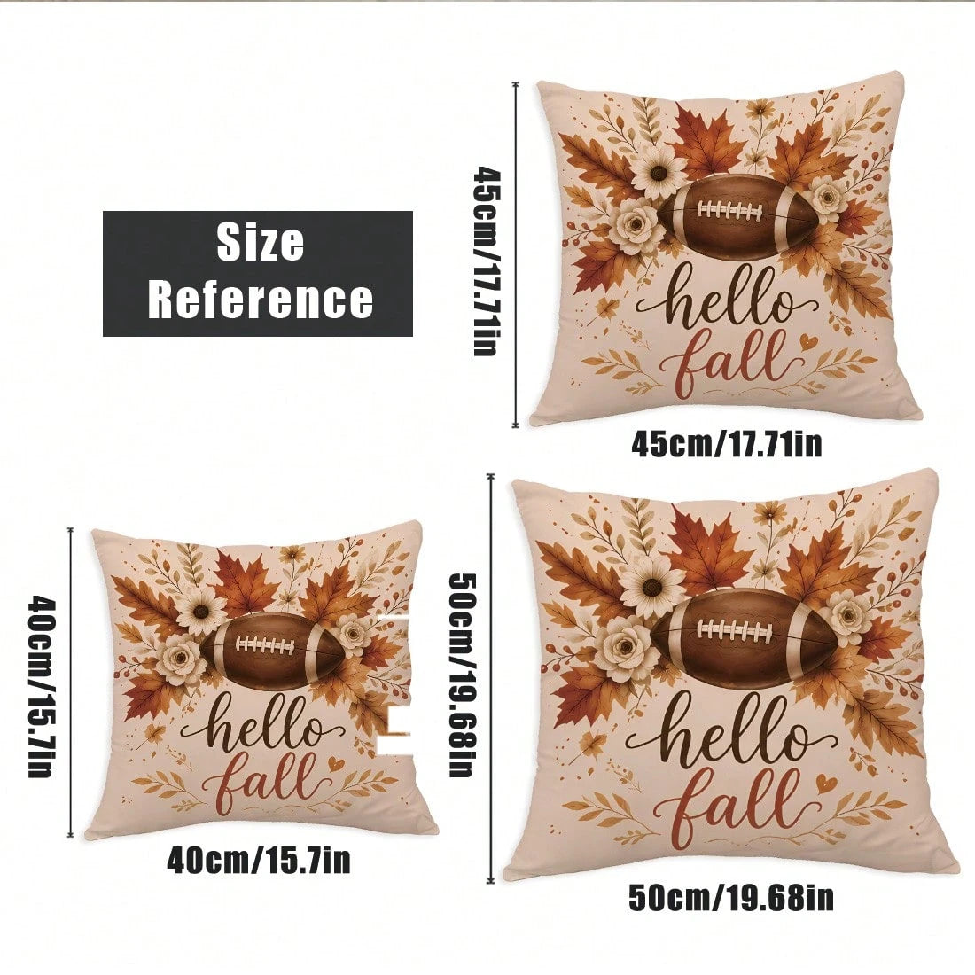 MEMNUN 4pcs Autumn Football Game Day Print Pillow Covers [No Insert], 40*40cm/45*45cm/50*50cm, [Single-Sided Print] Made Of Polyester Material Hello Fall Maple Leaf Floral Daisy American Football Fan