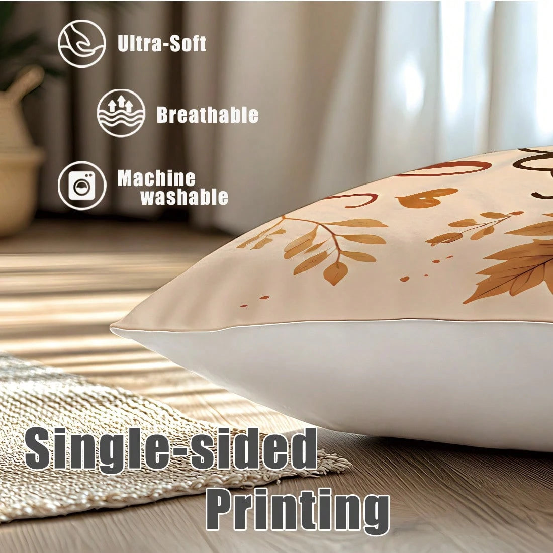 MEMNUN 4pcs Autumn Football Game Day Print Pillow Covers [No Insert], 40*40cm/45*45cm/50*50cm, [Single-Sided Print] Made Of Polyester Material Hello Fall Maple Leaf Floral Daisy American Football Fan