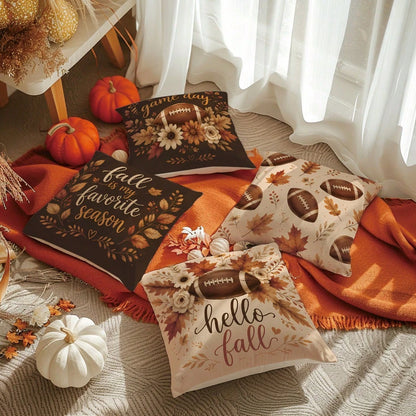 MEMNUN 4pcs Autumn Football Game Day Print Pillow Covers [No Insert], 40*40cm/45*45cm/50*50cm, [Single-Sided Print] Made Of Polyester Material Hello Fall Maple Leaf Floral Daisy American Football Fan