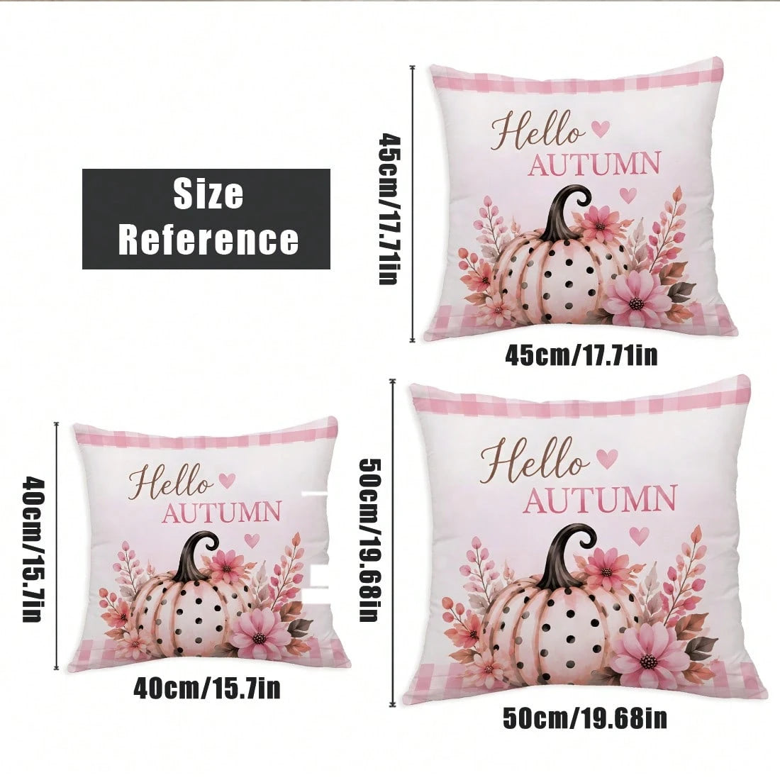 MEMNUN 4pcs Pink Tone Autumn Polka Dot Pumpkin Pink Cart Plaid Hello Autumn Text Print Pattern Pillow Covers [Pillow Insert Not Included], 40*40cm/45*45cm/50*50cm, [Single-Sided Printing] Made Of Poly