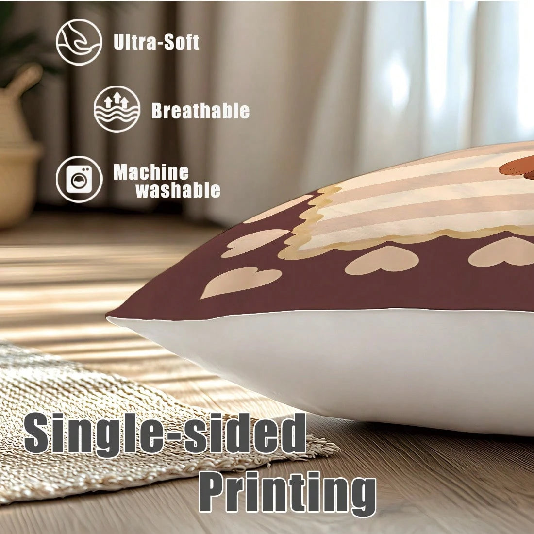 MEMNUN 4pcs Vintage Brown Striped Dachshund Print Pillow Covers [Without Pillow Insert] 40*40cm/45*45cm/50*50cm [Single-Sided Printing] Made Of Polyester Material Heart-Shaped Lace Beret Puppy Pet Lov