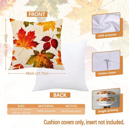 MEMNUN 4pcs Watercolor Autumn Maple Leaf Print Pillow Covers [Pillow Insert Not Included], 40*40cm/45*45cm/50*50cm, [Single-Sided Print] Made Of Polyester Material Gradient Maple Leaf Plant Decorative