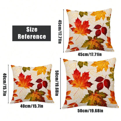 MEMNUN 4pcs Watercolor Autumn Maple Leaf Print Pillow Covers [Pillow Insert Not Included], 40*40cm/45*45cm/50*50cm, [Single-Sided Print] Made Of Polyester Material Gradient Maple Leaf Plant Decorative