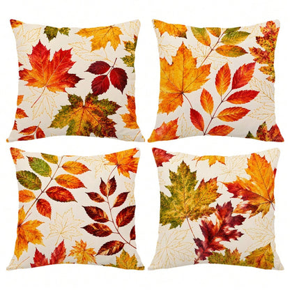 MEMNUN 4pcs Watercolor Autumn Maple Leaf Print Pillow Covers [Pillow Insert Not Included], 40*40cm/45*45cm/50*50cm, [Single-Sided Print] Made Of Polyester Material Gradient Maple Leaf Plant Decorative