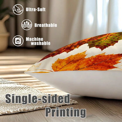 MEMNUN 4pcs Watercolor Autumn Maple Leaf Print Pillow Covers [Pillow Insert Not Included], 40*40cm/45*45cm/50*50cm, [Single-Sided Print] Made Of Polyester Material Gradient Maple Leaf Plant Decorative