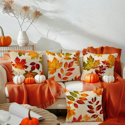 MEMNUN 4pcs Watercolor Autumn Maple Leaf Print Pillow Covers [Pillow Insert Not Included], 40*40cm/45*45cm/50*50cm, [Single-Sided Print] Made Of Polyester Material Gradient Maple Leaf Plant Decorative