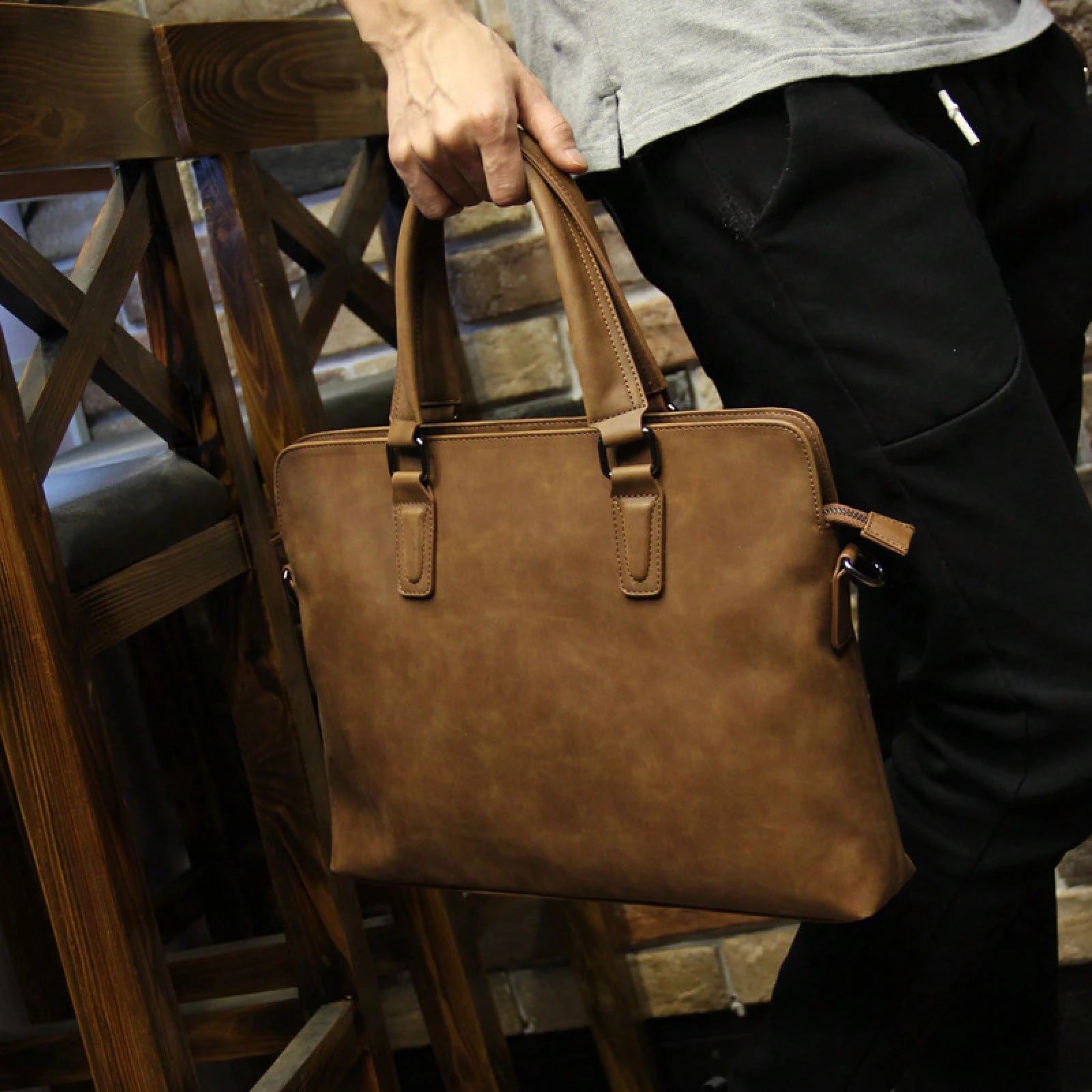 Men's Bag Korean Version Crazy Horse Leather Men's Handbag Business Shoulder Bag Men's Briefcase Crossbody Laptop Bag For Business Travel