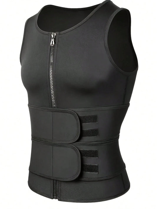 Men's Black Sports Compression Shirt With Double Adjustable Belt, Suitable For Weight Training, Home Fitness, Sports Shirt, Weightlifting Clothing, Sleeveless Design