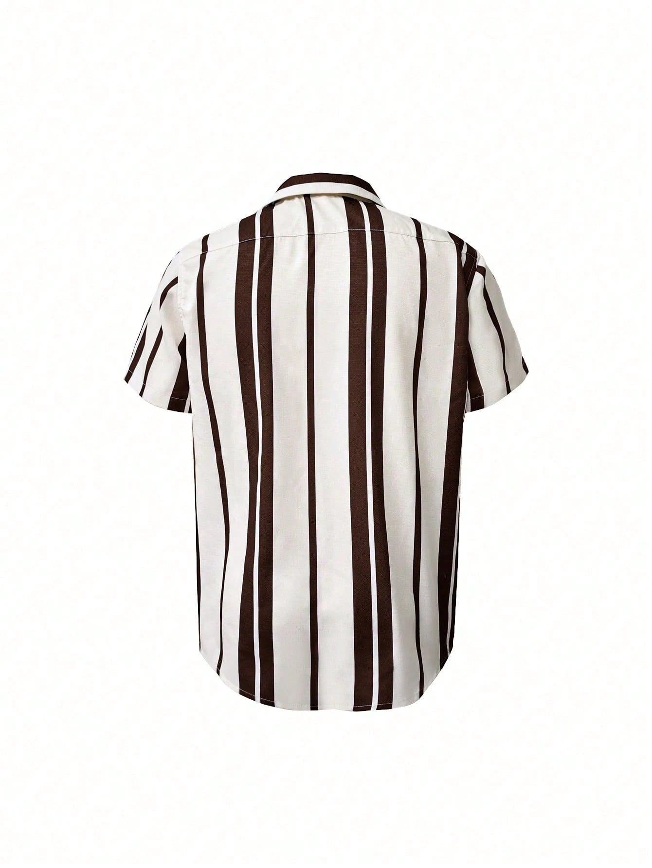 Men's Casual Colorblock Striped Short Sleeve Shirt, Comfortable Vacation Style, Resort Wear