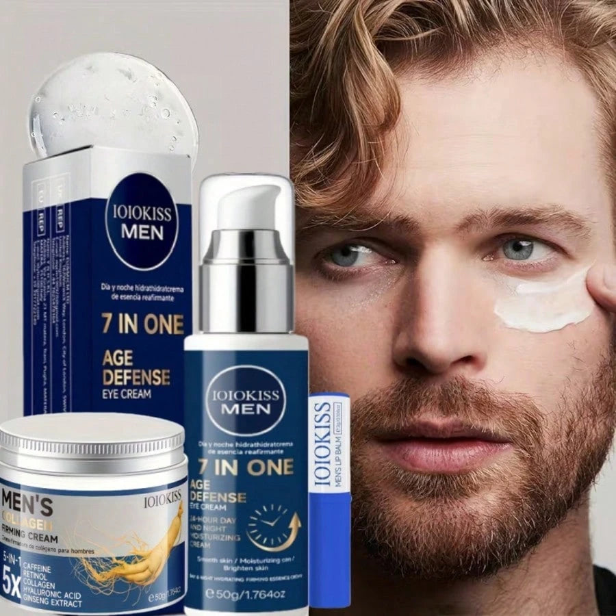 Men's Facial Care Set, Including Eye Cream, Lip Balm, And Face Cream, For Firming Skin, Daily Skincare, Essential Men's Grooming Products, Long-Lasting Hydration, The Perfect Gift For Men, And A Must
