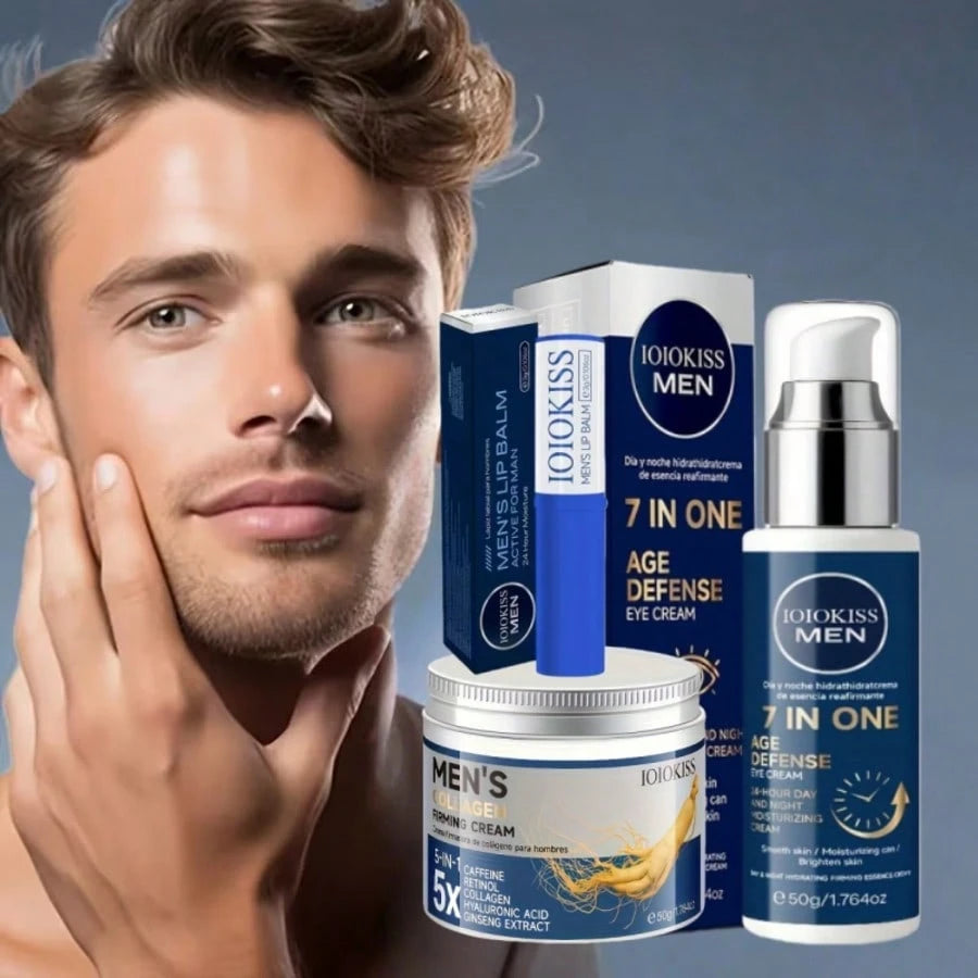 Men's Facial Care Set, Including Eye Cream, Lip Balm, And Face Cream, For Firming Skin, Daily Skincare, Essential Men's Grooming Products, Long-Lasting Hydration, The Perfect Gift For Men, And A Must