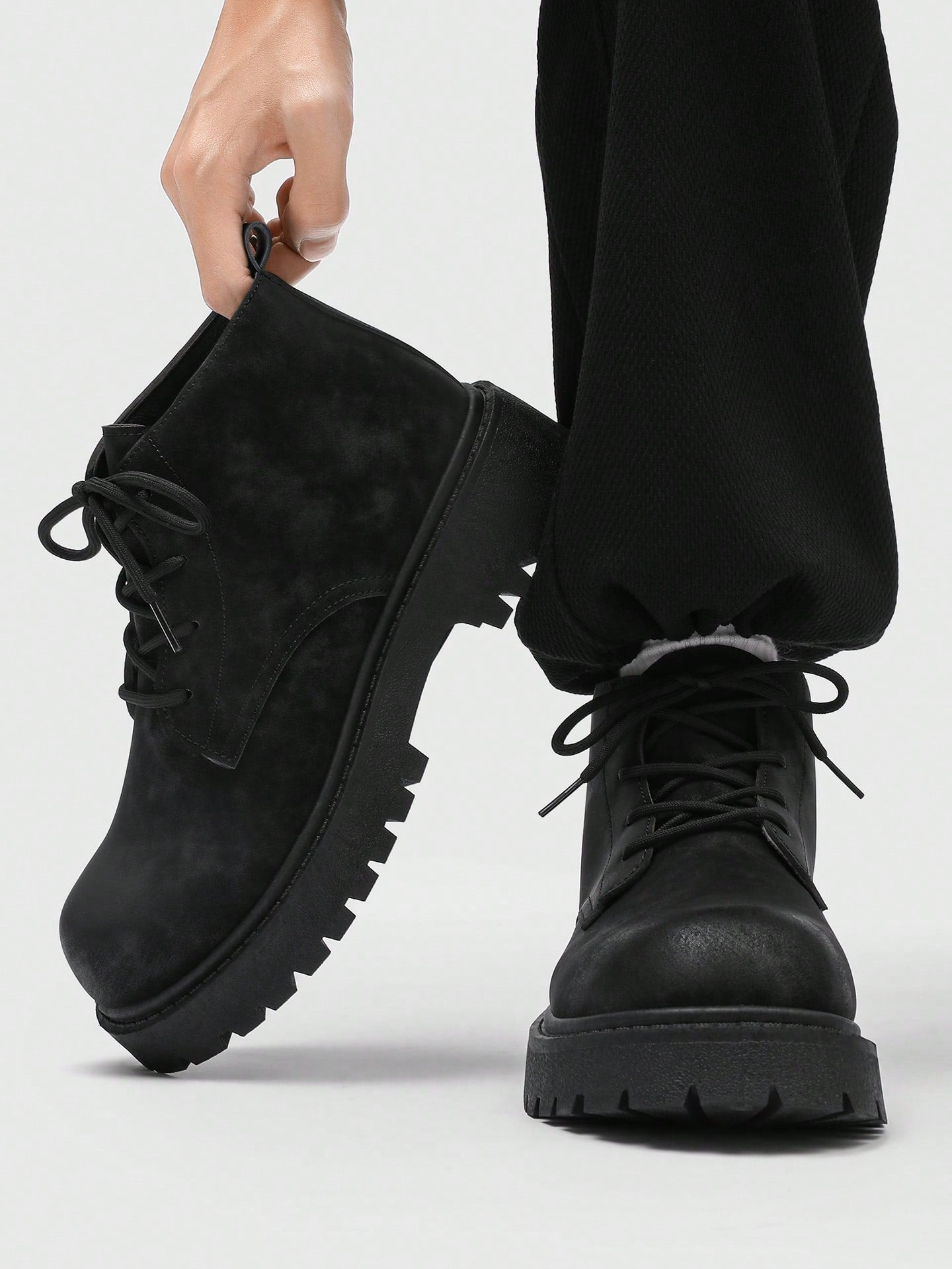 Men's Fashionable Round Toe High-Top Boots, Thick Sole, Anti-Slip, Vintage Casual Style, Ankle Boots For Plus Size Men, Suitable For Outdoor In Winter