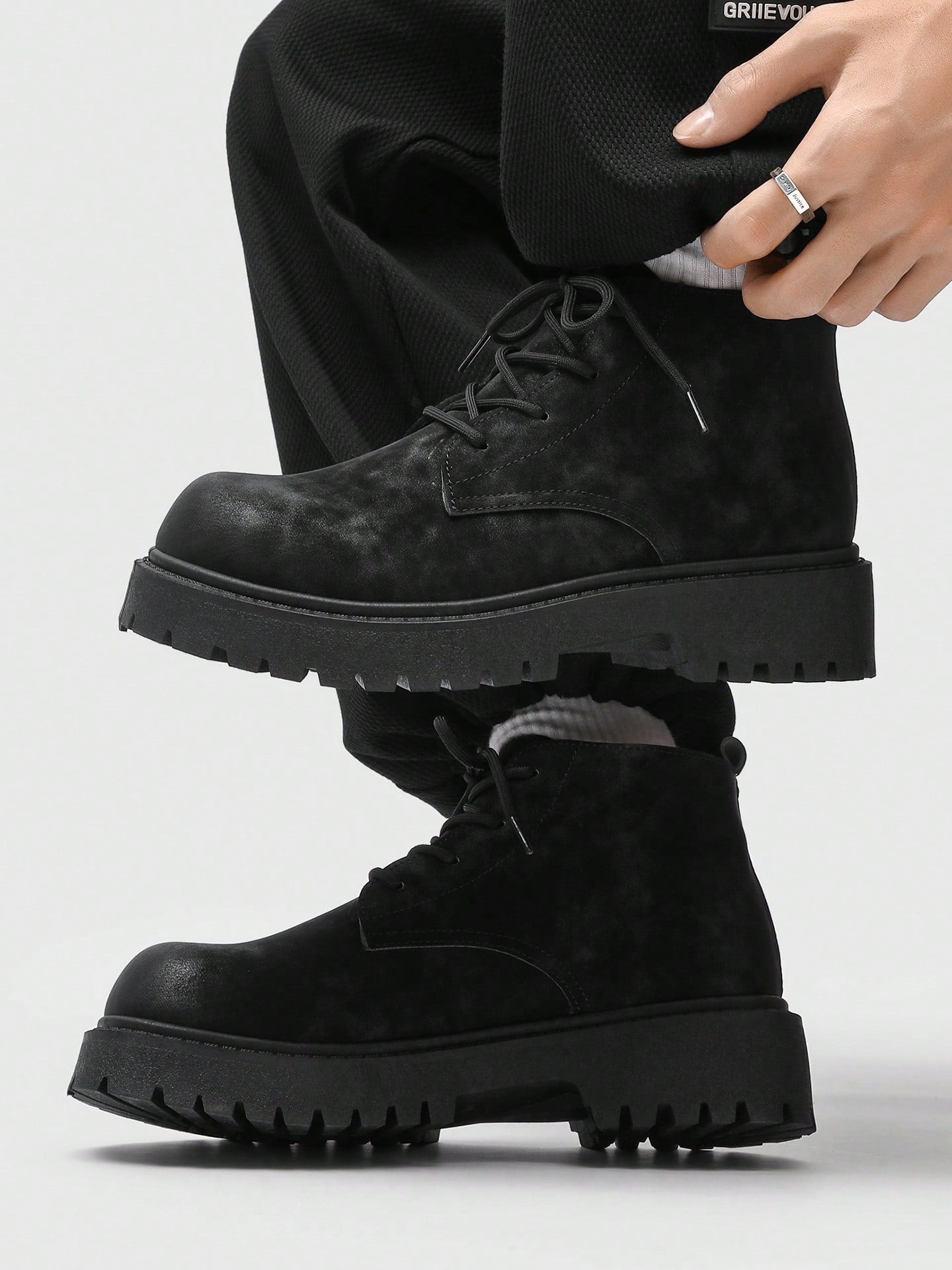Men's Fashionable Round Toe High-Top Boots, Thick Sole, Anti-Slip, Vintage Casual Style, Ankle Boots For Plus Size Men, Suitable For Outdoor In Winter