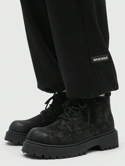 Men's Fashionable Round Toe High-Top Boots, Thick Sole, Anti-Slip, Vintage Casual Style, Ankle Boots For Plus Size Men, Suitable For Outdoor In Winter