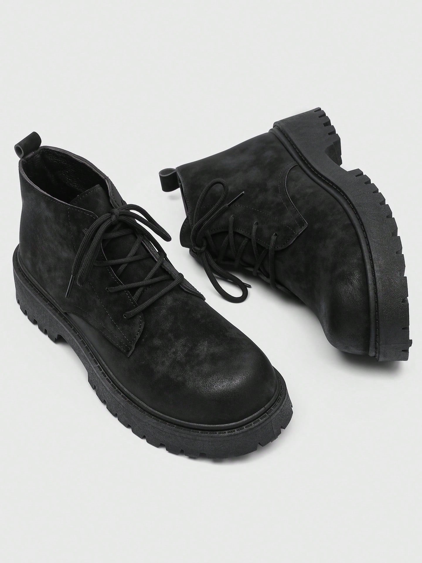 Men's Fashionable Round Toe High-Top Boots, Thick Sole, Anti-Slip, Vintage Casual Style, Ankle Boots For Plus Size Men, Suitable For Outdoor In Winter
