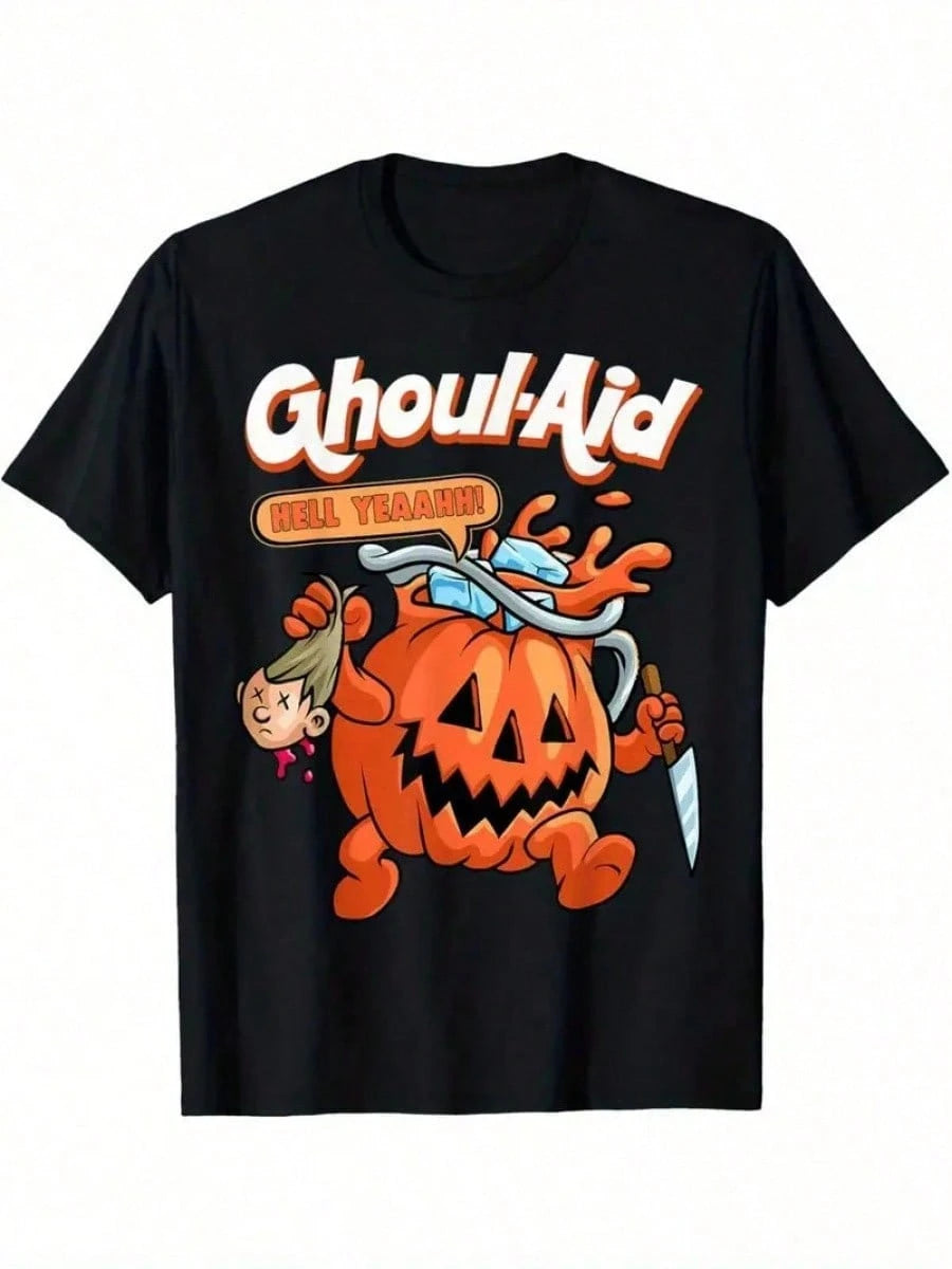 Men's Halloween Ghoul Aid Pumpkin Graphic T-Shirt- 100% Cotton Short Sleeve Cre