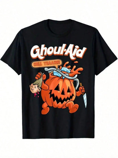 Men's Halloween Ghoul Aid Pumpkin Graphic T-Shirt- 100% Cotton Short Sleeve Cre