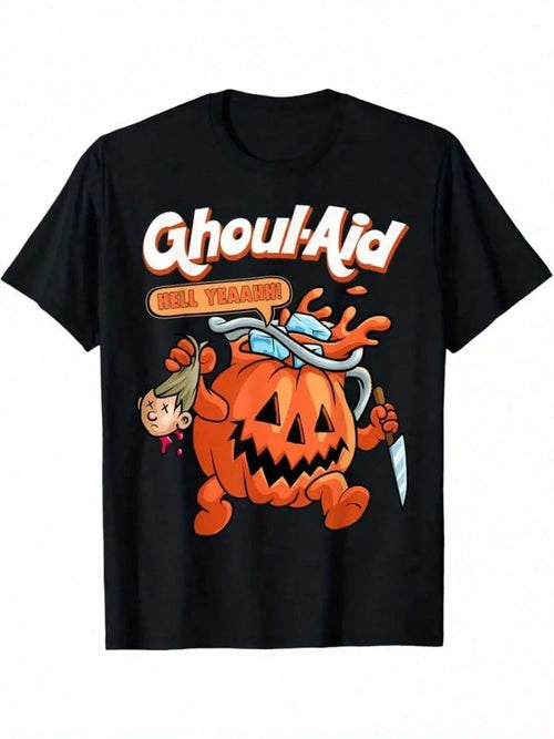 Men's Halloween Ghoul Aid Pumpkin Graphic T-Shirt- 100% Cotton Short Sleeve Cre