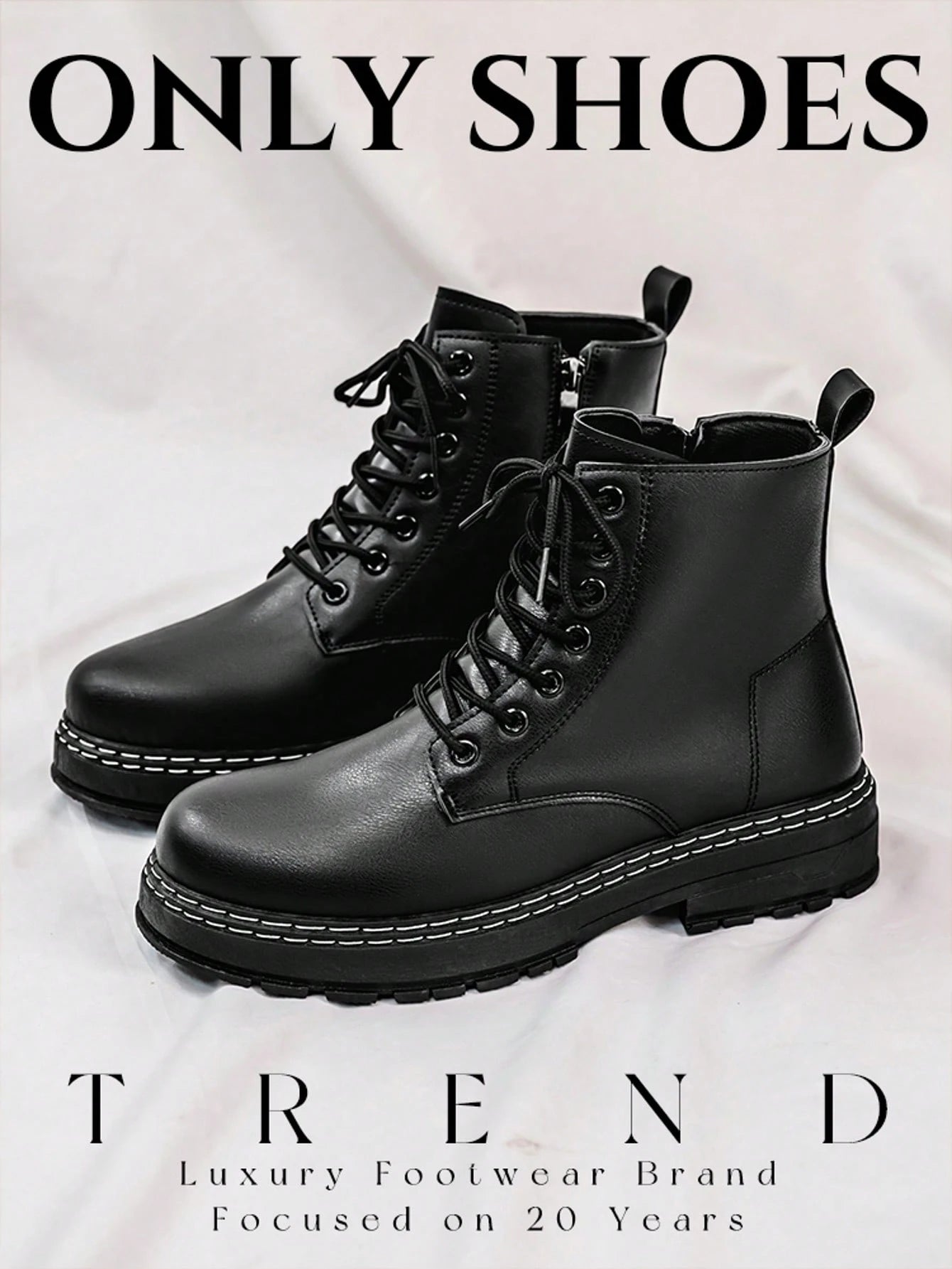 Men's High-Shine Pure Black Elevator Boots With Thick Soles Oxford And Dress Boots