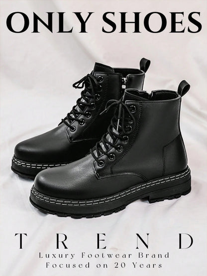 Men's High-Shine Pure Black Elevator Boots With Thick Soles Oxford And Dress Boots