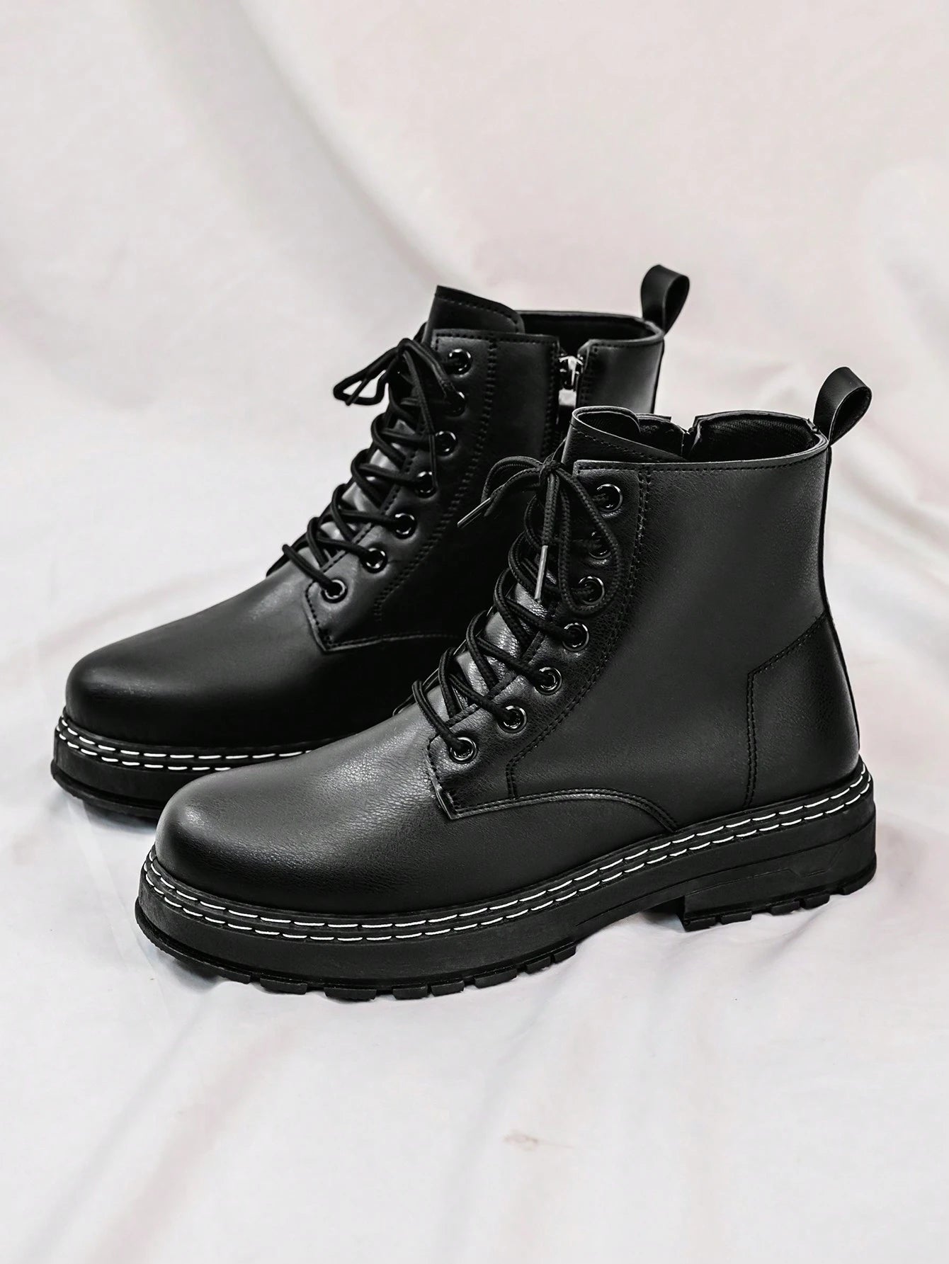 Men's High-Shine Pure Black Elevator Boots With Thick Soles Oxford And Dress Boots