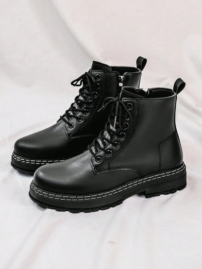 Men's High-Shine Pure Black Elevator Boots With Thick Soles Oxford And Dress Boots