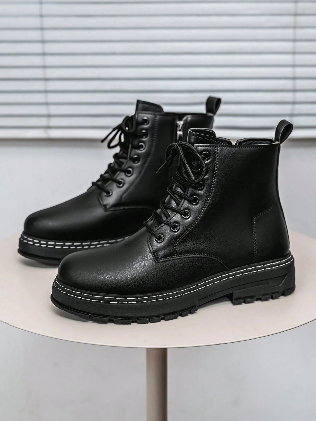 Men's High-Shine Pure Black Elevator Boots With Thick Soles Oxford And Dress Boots