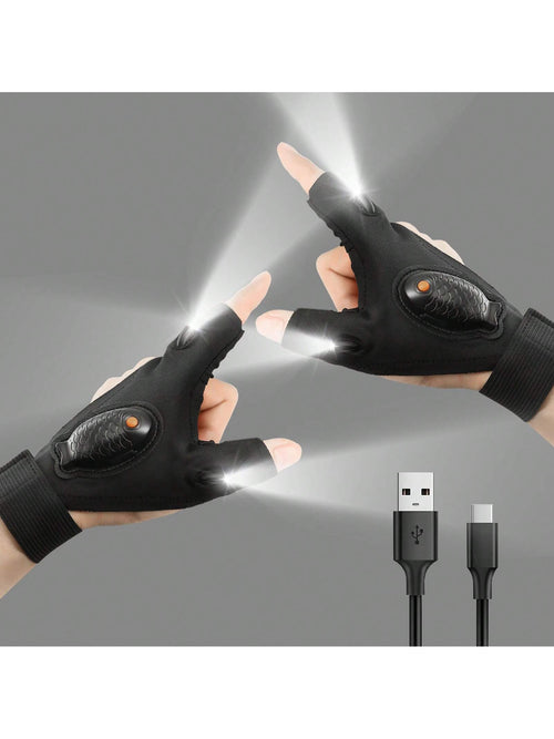 Men's LED Flashlight Gloves, USB Rechargeable, Men's Stocking Stuffers, Cool Gadgets, Christmas Birthday Gifts For Men, Gifts For Adults, Him, Boyfriends, Auto Repair, Fishing, Camping Accessories