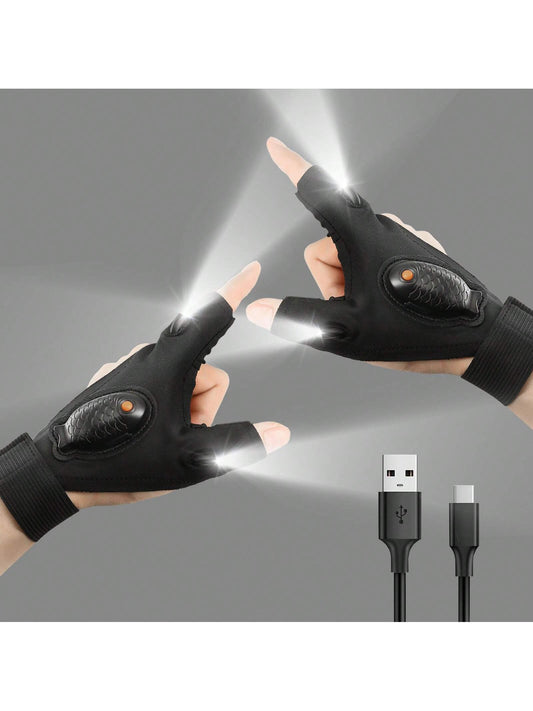Men's LED Flashlight Gloves, USB Rechargeable, Men's Stocking Stuffers, Cool Gadgets, Christmas Birthday Gifts For Men, Gifts For Adults, Him, Boyfriends, Auto Repair, Fishing, Camping Accessories